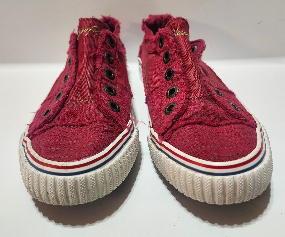 Blowfish Malibu Womens Size 7 Burgundy Red Distressed Canvas Slip On Sneakers